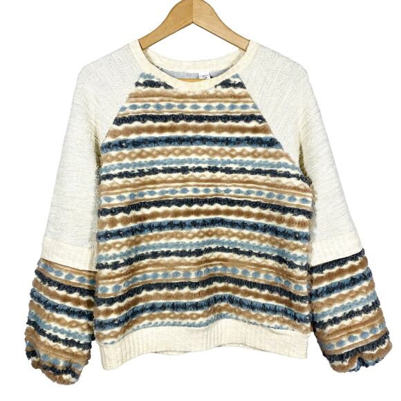 Amadi x Anthropologie Mix Media Sweater Open Neck Long Sleeve Puff - M - Picture 1 of 4